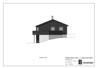 Fasadetegning av en bolig sett fra sør.