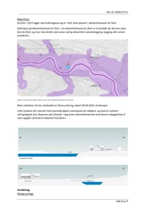 Dokumentet inneholder en NVE-atlas-kartutsnitt som viser flomaksomhetssone, samt to snittegninger (terrengsnitt) av bygningen i forhold til terrenget.