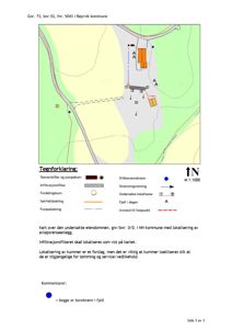 Situasjonsplan som viser lokalisering av et avløpsrenseanlegg på eiendom Gnr. 73, bnr. 52 i Røyrvik kommune. Planen inkluderer tegnforklaring for ulike anleggskomponenter og infrastruktur.