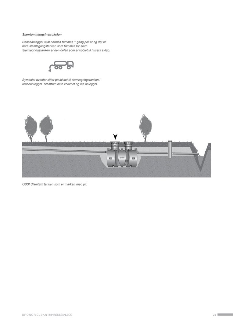 Illustrasjon som viser en slamtømningstank under bakken med en lastebil som tømmer den.