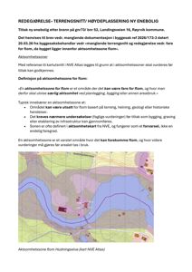 Et kart over aktsomhetssone for flom ved Hudningselva, inkludert tekst om redegjørelse og definisjoner.