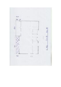 En håndskrevet etasjeplan (2. etg) med romfordeling, dimensjoner og bygningsnummer.