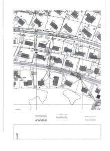 Detaljert situasjonsplan (detaljkart) som viser eiendomsforhold, eiendomsgrenser, bygninger og infrastruktur i et område.