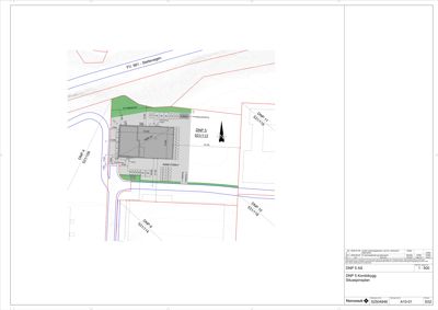 Situasjonsplan som viser tomtens grenser, naboeiendommer (DNP 4, 6, 10, 11), veier (FV 661), og plassering av det nye bygg (DNP 5) i forhold til omgivelser.