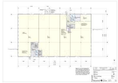 Etasjeplan (1. etasje) som viser romfordeling, dimensjoner og areal for en bygning.