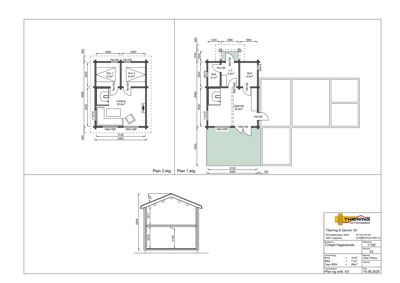 Etasjeplaner (Plan 1. etg. og Plan 2. etg.) med romfordeling, mål og arealoppsett.