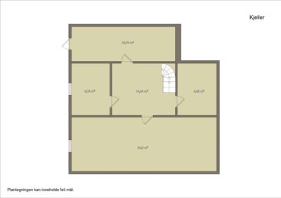Etasjeplan for kjelleren som viser romfordeling, dører, trapp og arealoppdelinger.