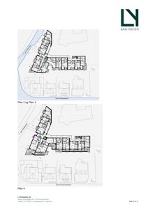 Bildet viser etasjeplaner (Plan 2, Plan 3 og Plan 4) for en bygning, som viser romfordeling og plassering.