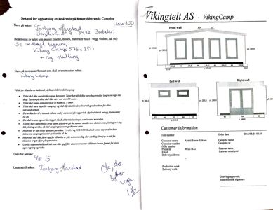 Teknisk tegning med mål og oppriss av en helårstelt (Vikingtelt AS).