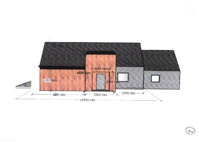 Fasadetegning med mål for en bygning