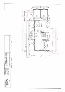 Etasjeplan (Plan 1. etasje) som viser romfordeling, dimensjoner og plassering av vegg og trapp.