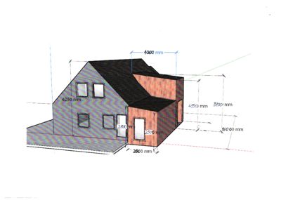Oppriss (fasadetegning) av en bygning med angitte mål for høyder og bredder.