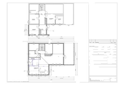 Plantegning som viser romfordeling, dimensjoner og areal for etasjene i en bygning.