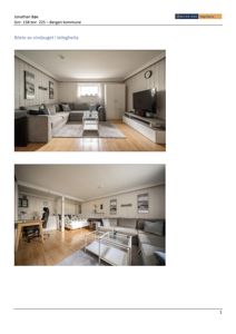 To foton av et leilighetsinteriør (stue og soverom) med tekstoverskrift 'Bilete av vindauget i leilegheita'.