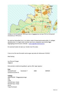 Et utklipp fra kommuneplanen som viser eiendomsnummer og byggegrenser mot sjø.