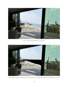 Fotografier av utsikt fra et kjøkken/alrom mot nord-vest, inkludert en illustrasjon av hvordan utsikten blir påvirket av tauet.