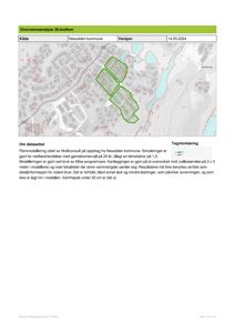 Et kart som viser et overvannsanalyseområde (grønne områder) i Nesodden kommune, med tekstforklaringer og datoinformasjon.