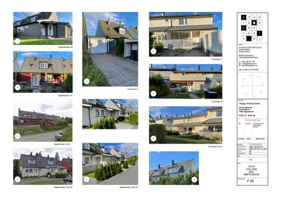 Et collage av flere fotografier som viser fasader og omgivelser til ulike boliger i Nøglertorveien.