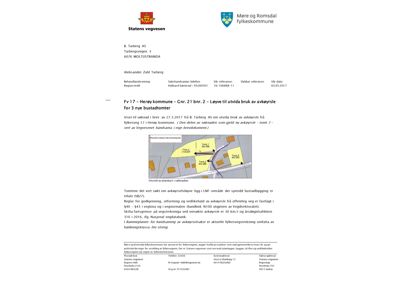 Et utsnitt av et kart som viser en planlagt vei (Fv 17) og tomtsplasseringer i Herøy kommune.