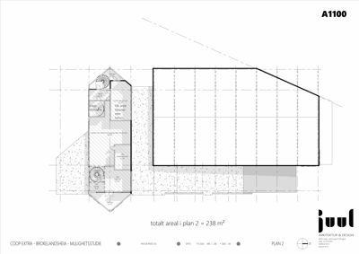 Etasjeplan (Plan 2) som viser romfordeling, areal og bygningens form.