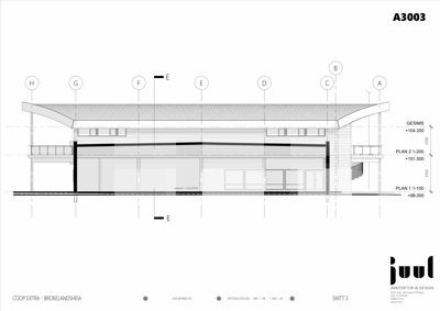 Snittegning (SNITT 3) som viser bygningens tverrsnitt, høyder og konstruksjon.