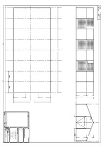 Fasadetegning som viser oppriss av gavelfasaden og vindusfelt i vegg og tak.