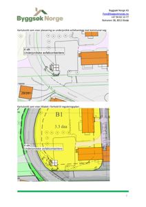 Kartutsnitt som viser plassering av underjordiske avfallcontainere i forhold til kommunal veg og reguleringsplan.