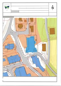 Situasjonskart som viser eiendomsgranser, eksisterende bygninger, veier og terrengforhold for eiendommen Feskarbyvegen 2, 7970 Kolvereid.