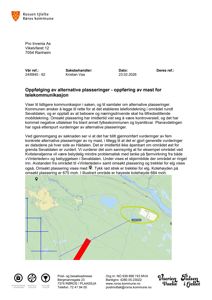 Kart som viser et område med en gult markert plassering for en mast og en rød markert trase for en elkabel.