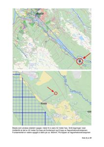 Bildet viser to kartutsnitt (topografiske kart) som illustrerer et geografisk område med en markert punkt (masta) og en rød pil som peker på plasseringen.
