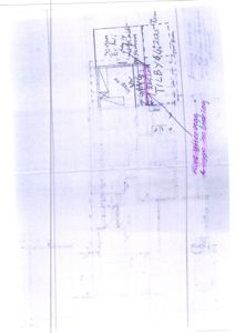 Etasjeplan med håndskrevne notater om romstørrelser (f.eks. 50 kvm), dører og tekniske detaljer.