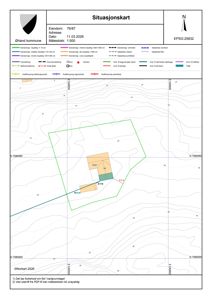 Situasjonskart som viser eiendomsnummer 76/87 i Ørland kommune, med områder for eiendom, areal, vannledning og kraftforsyning.