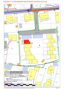 Situasjonskart som viser bygningsplassering, veier og tomtegrenser.