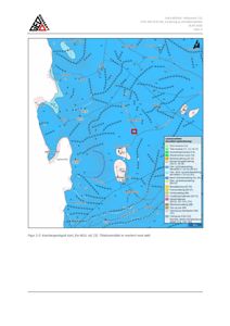 Kart over et område med kartografisk informasjon om geologi og hydrologi, med et rødt rektangel som markerer et spesifikt tittaksområde.