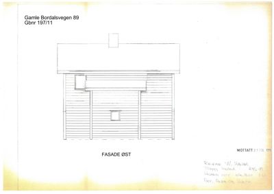 Fasadetegning for Gamle Bordalsvegen 89, orientert mot øst.