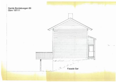 En tegning som viser fasaden på en bygning sett fra sør (Fasade Sør).
