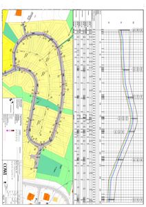 Situasjonsplan som viser tomtens form, vegnett, beplantning og terrengprofil.