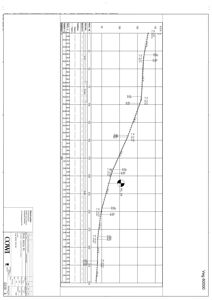 Tegning som viser en profil eller tverrsnitt av et konstruksjonsobjekt (sannsynligvis en vei eller grunnforsterkning) med detaljerte mål, høyder og referanser til tegningsarkiv.