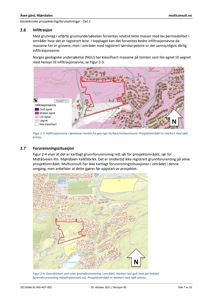 Bildet viser to kart (Figur 2-3 og Figur 2-4) som illustrerer geotekniske forhold, inkludert infiltrasjonsevne og forurensningssituasjon på et prosjektområde.