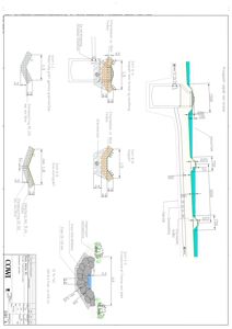 Detaljtegning som viser konstruksjon og dimensjoner for en vegkant med fløyting, grøft og heving.