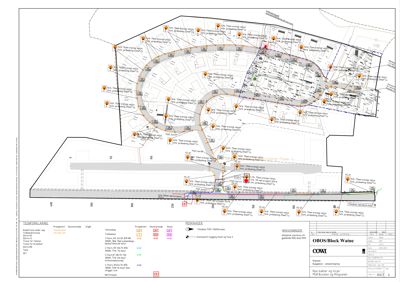 Situasjonsplan som viser tomtens form, bygningers plassering, veier og tilknyttede infrastruktur.