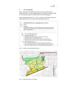 Bildet viser en reguleringsplan (Figur 3-2) for et boligprosjekt i Åsen. Planen illustrerer tomtens form, plassering av bygninger (gule områder), veier (grå linjer), og soner med hensyn til naturmiljø (grønne områder).