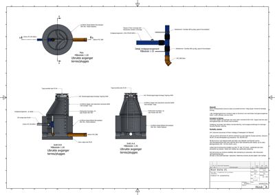 Tegning som viser detaljerte snitt og planer av en ventilasjonsanlegg (Røyr, Hållstak), inkludert dimensjoner og konstruksjonsdetaljer.