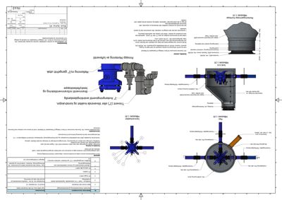 Tegning som viser detaljerte konstruksjoner og monteringsanvisninger for en teknisk enhet (troll), inkludert 3D-modeller, snitt og komponenter.