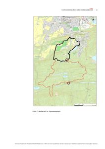Et kart som viser et nedbørsløp (nedbørfelt) for Åsen Gård-Mjøndalsbekken, med topografi og vannløp.