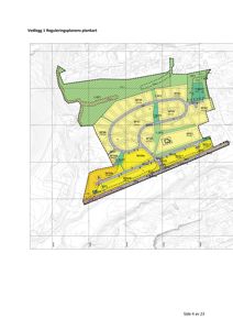 Situasjonsplan (plankart) som viser tomtedeling, arealbruk og regulering for et boligfelt.