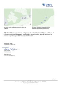 Dokumentet inneholder to kartutsnitt (kartsikser) som viser eiendomsgrenser og punkter (23, 24, 25) på en grønn bakgrunn, samt en signert tekstbeskrivelse.