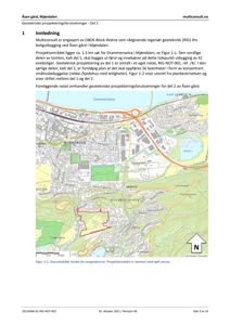 Oversiktskart over Åsen gård i Mjøndalen som viser prosjektområdet (rødt omriss) i forhold til Drammenselva og nabolag.