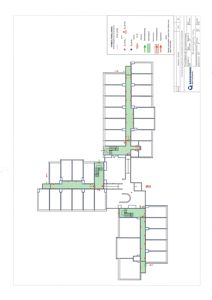 Etasjeplan med romfordeling, veggtykkelse og teknisk utstyr (varmepumper).
