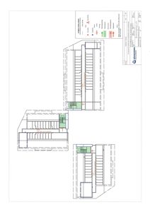 Etasjeplan som viser romfordeling, trapperom og korridorer i en bygning.